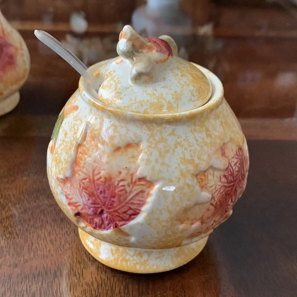 Oxford Elite Maple Leaf Creamer Pitcher & Sugar Bowl Fall Autumn Thanksgiving